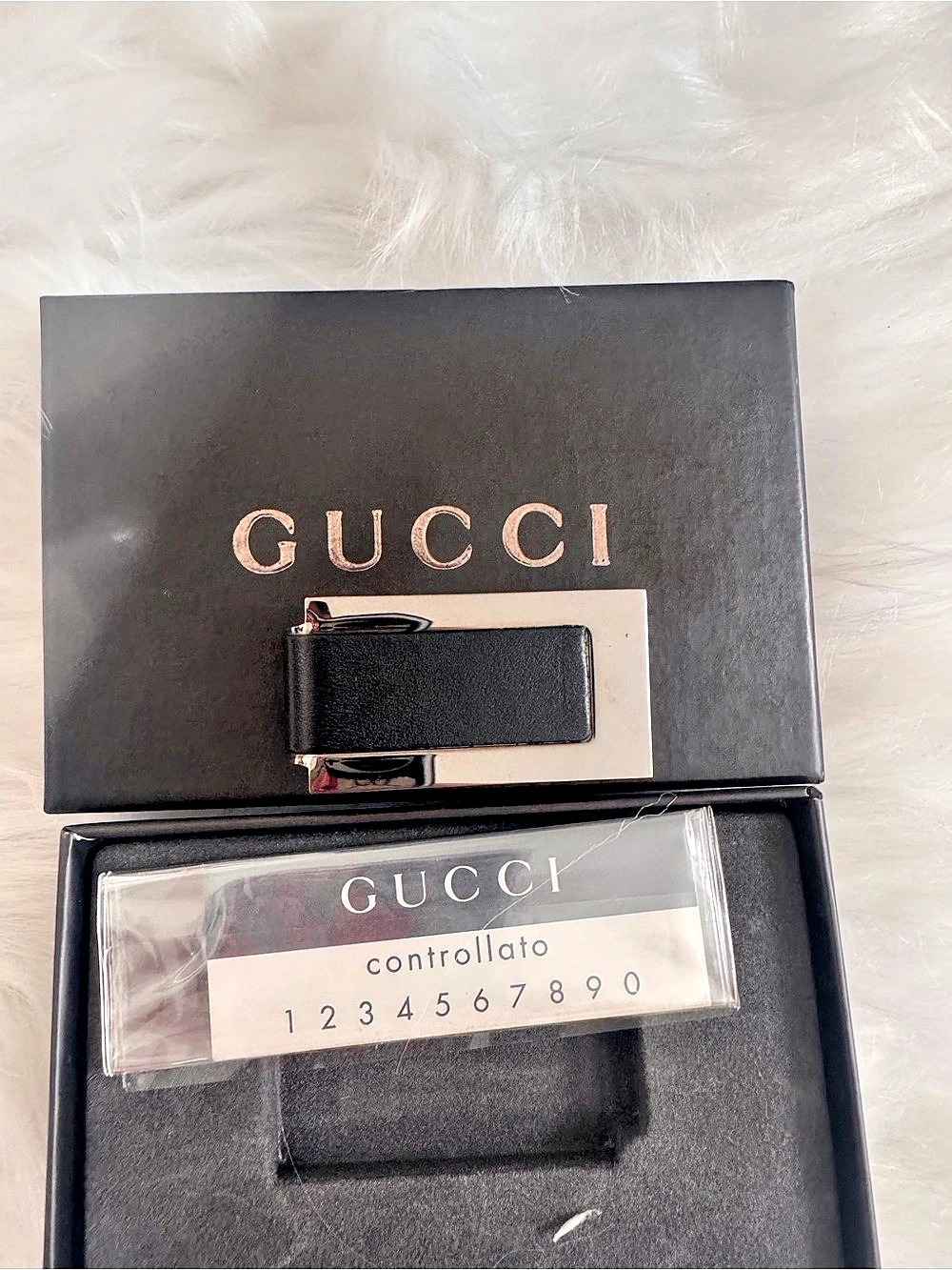 Gucci Leather Insert Money Clip Black & Stainless Steel